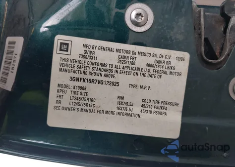 1997 Chevrolet Suburban 1500 from USA, damaged, VIN 3GNFK16R7VG122025